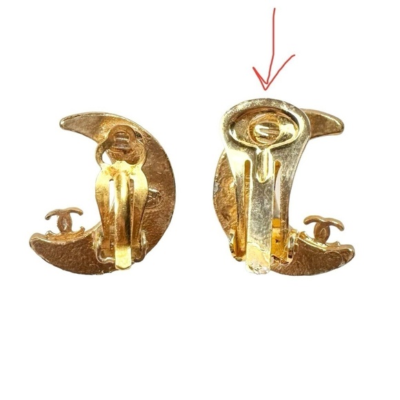 RARE Authentic CHANEL Gold & Black Crystal Crescent Moon CC Clip On Earrings - Picture 15 of 16